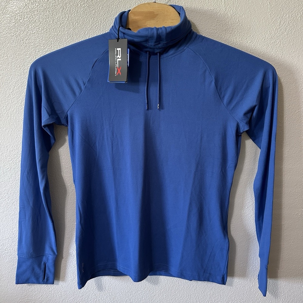 NEW RLX Ralph Lauren Golf  Funnel Neck Pullover‎  Womens Medium Long Sleeve Blue